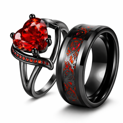 Emerald Engagement Ring Set for Couples