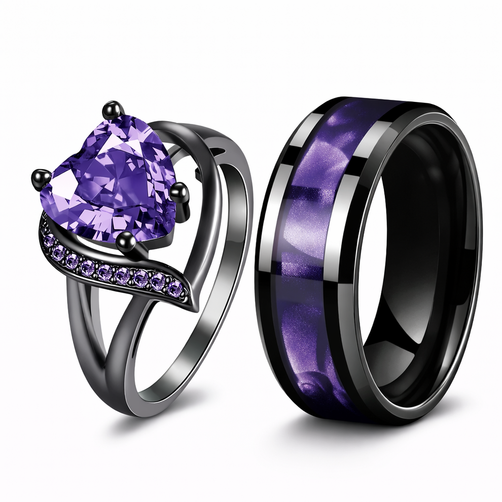 Emerald Engagement Ring Set for Couples